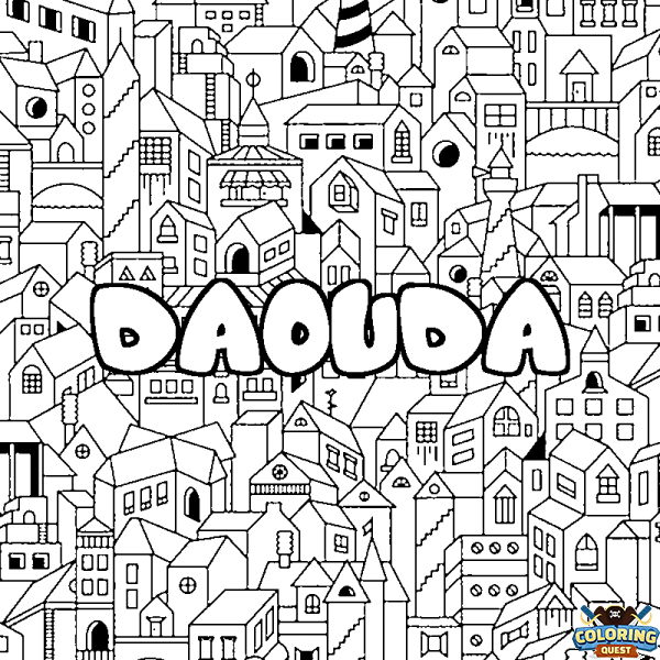 Coloring page first name DAOUDA - City background