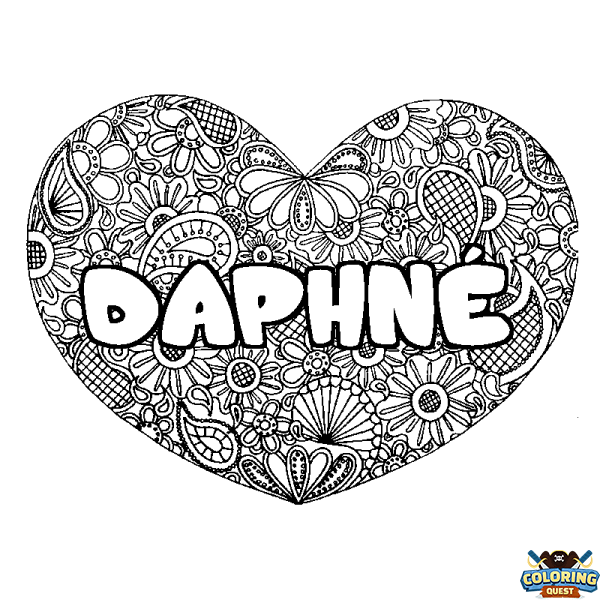 Coloring page first name DAPHN&Eacute; - Heart mandala background