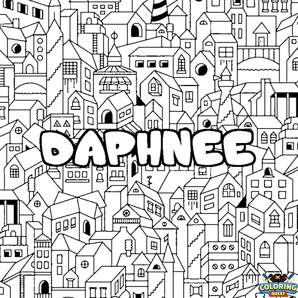 Coloring page first name DAPHNEE - City background