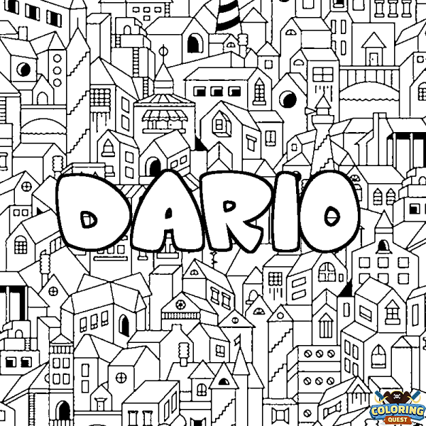 Coloring page first name DARIO - City background