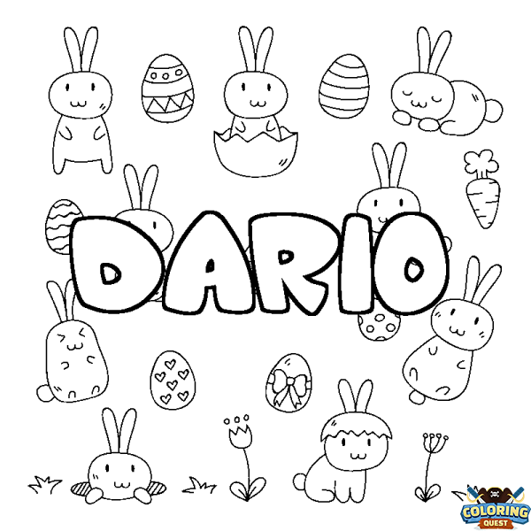 Coloring page first name DARIO - Easter background