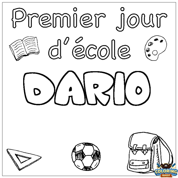 Coloring page first name DARIO - School First day background