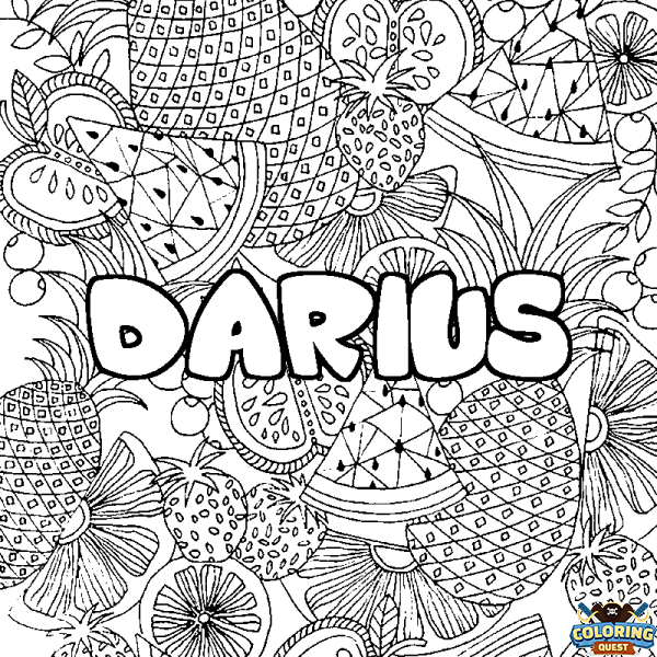 Coloring page first name DARIUS - Fruits mandala background