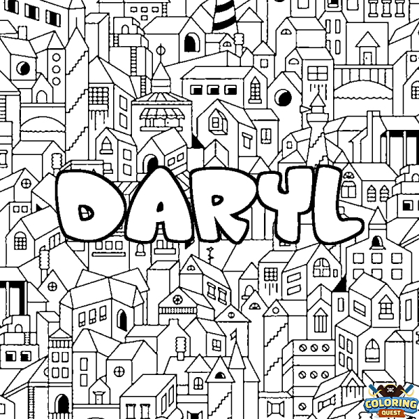 Coloring page first name DARYL - City background