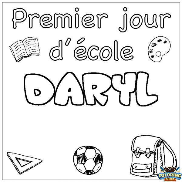 Coloring page first name DARYL - School First day background