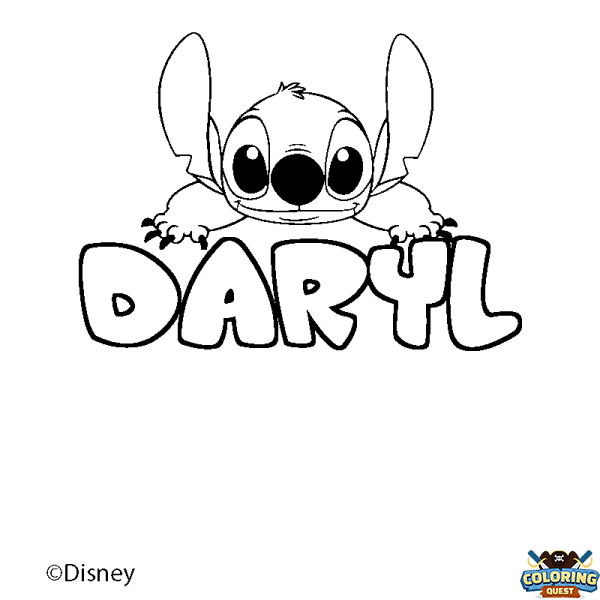Coloring page first name DARYL - Stitch background