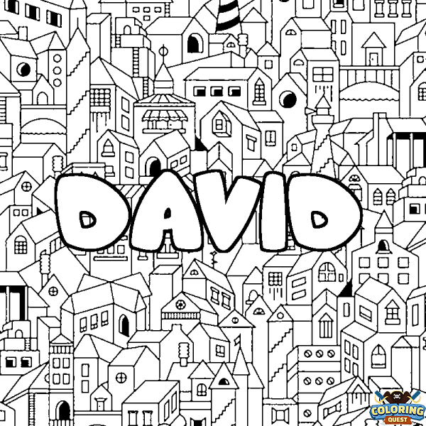 Coloring page first name DAVID - City background