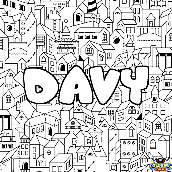 Coloring page first name DAVY - City background