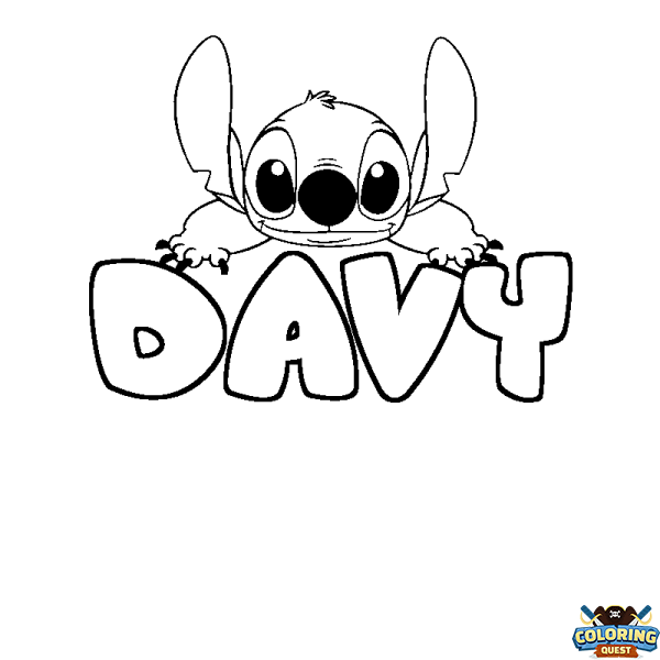 Coloring page first name DAVY - Stitch background