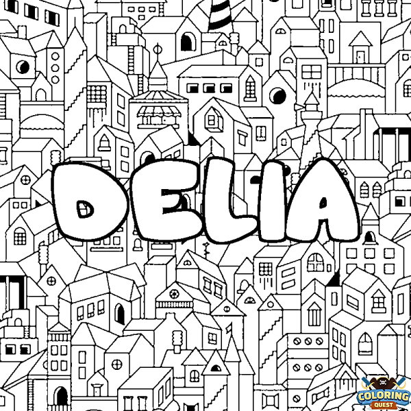 Coloring page first name DELIA - City background