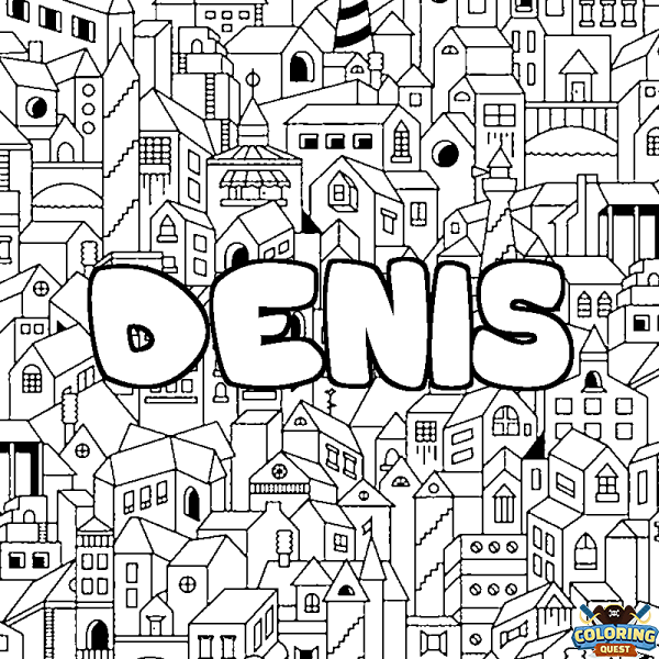 Coloring page first name DENIS - City background