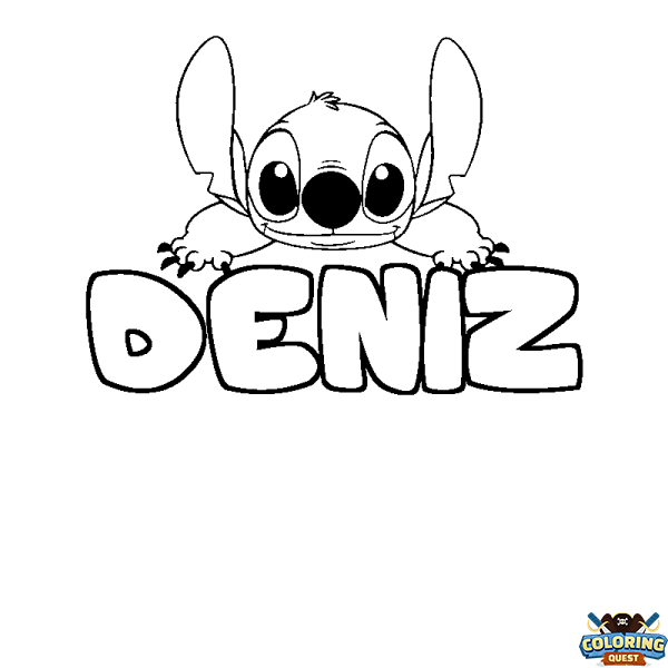 Coloring page first name DENIZ - Stitch background