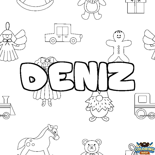 Coloring page first name DENIZ - Toys background