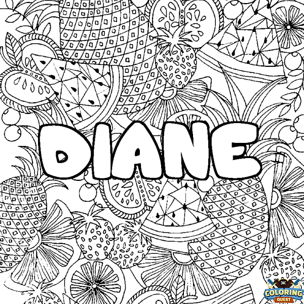 Coloring page first name DIANE - Fruits mandala background