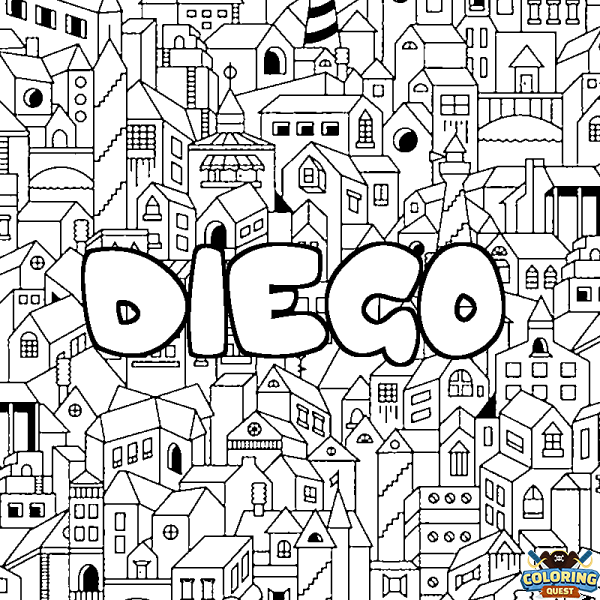 Coloring page first name DIEGO - City background