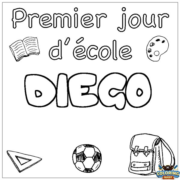 Coloring page first name DIEGO - School First day background