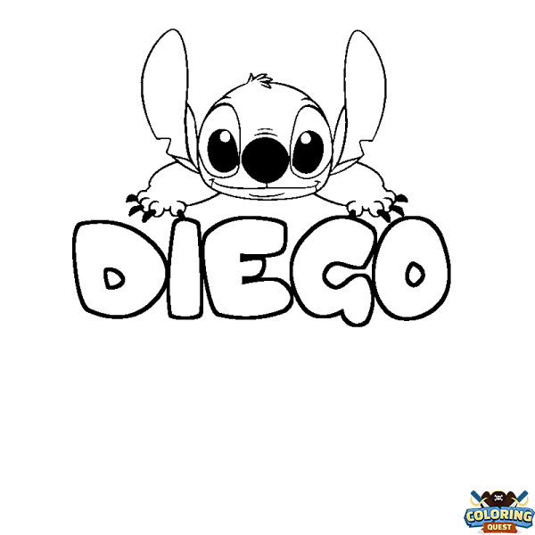 Coloring page first name DIEGO - Stitch background