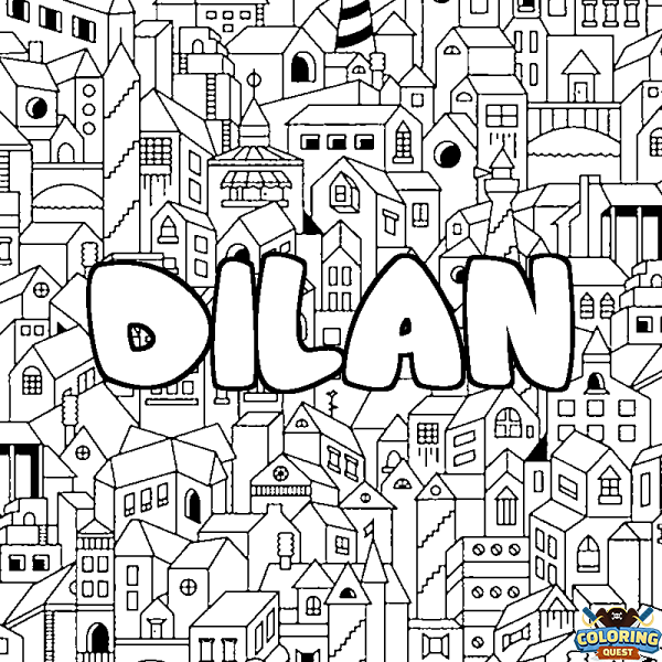Coloring page first name DILAN - City background