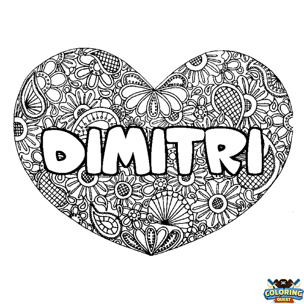 Coloring page first name DIMITRI - Heart mandala background