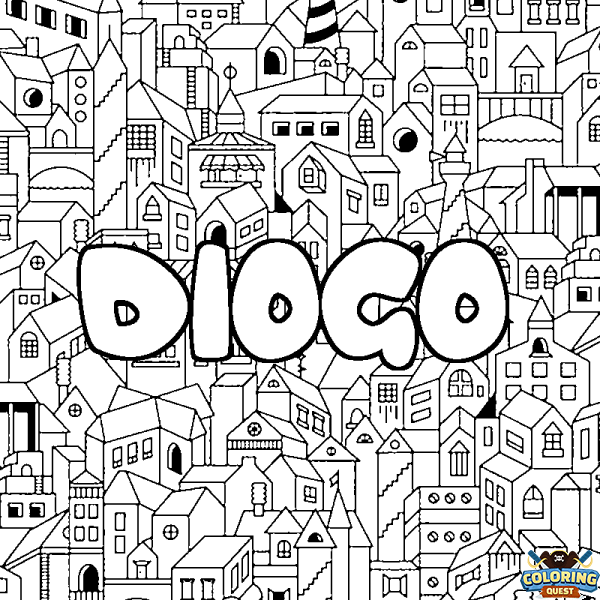 Coloring page first name DIOGO - City background