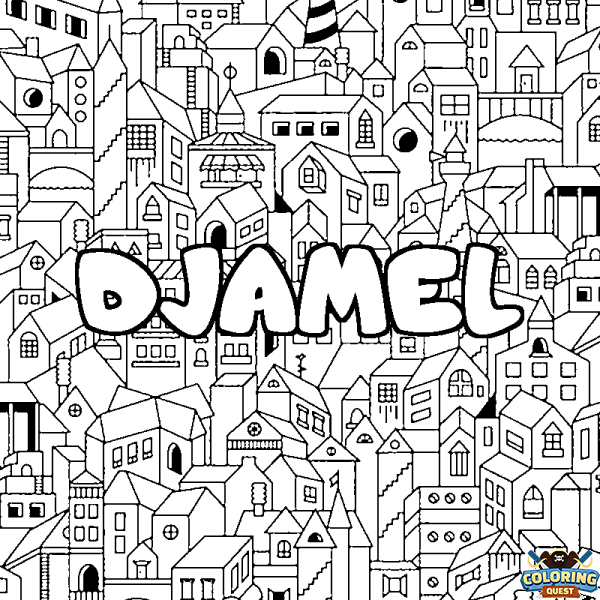 Coloring page first name DJAMEL - City background