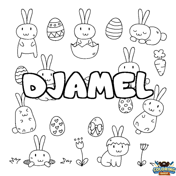 Coloring page first name DJAMEL - Easter background