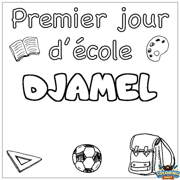 Coloring page first name DJAMEL - School First day background