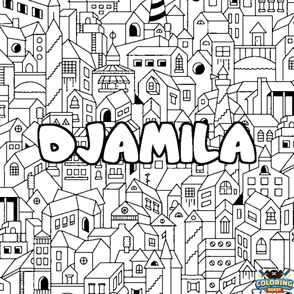 Coloring page first name DJAMILA - City background