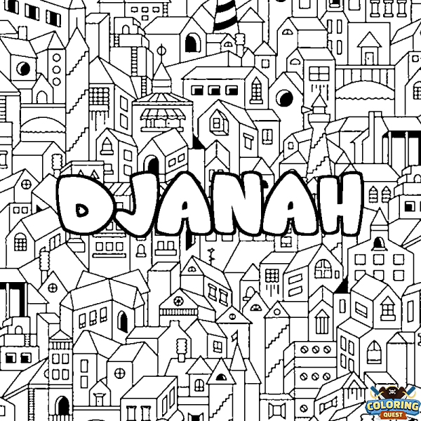 Coloring page first name DJANAH - City background