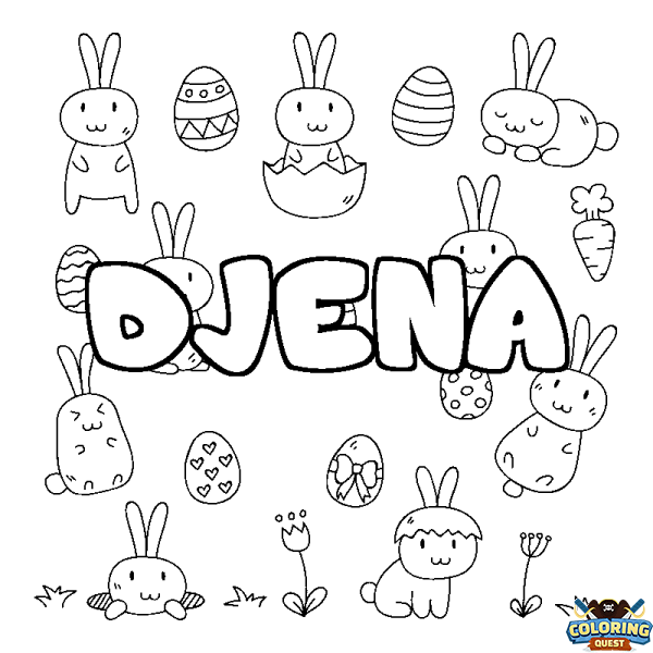 Coloring page first name DJENA - Easter background