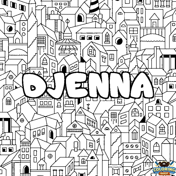 Coloring page first name DJENNA - City background