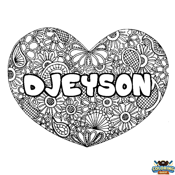 Coloring page first name DJEYSON - Heart mandala background