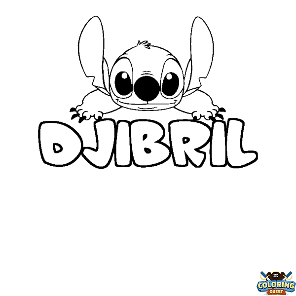 Coloring page first name DJIBRIL - Stitch background