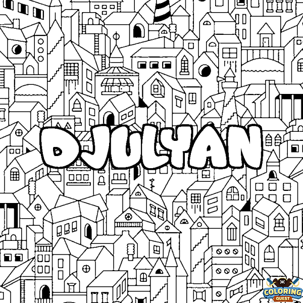 Coloring page first name DJULYAN - City background