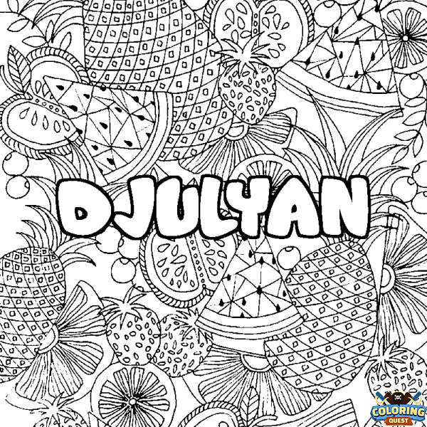 Coloring page first name DJULYAN - Fruits mandala background