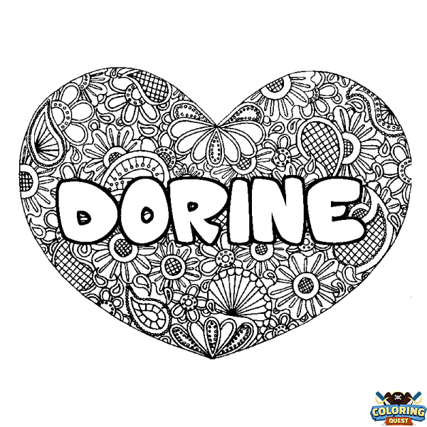 Coloring page first name DORINE - Heart mandala background