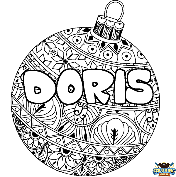 Coloring page first name DORIS - Christmas tree bulb background