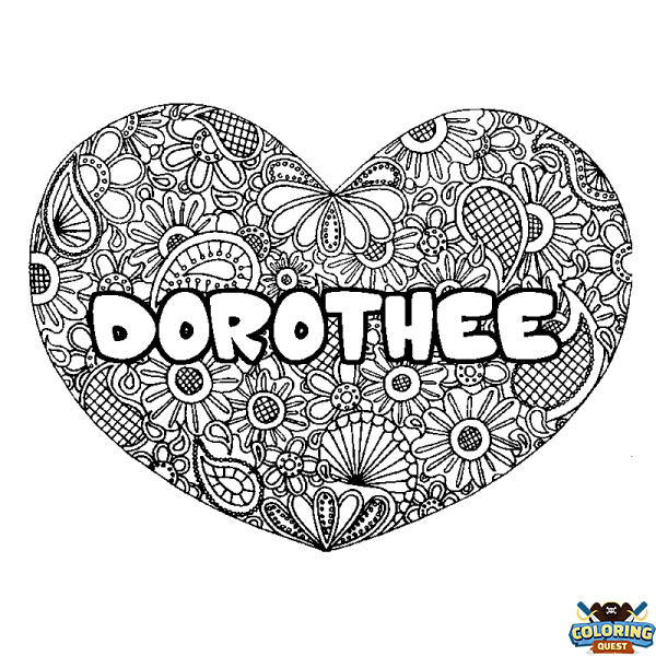 Coloring page first name DOROTHEE - Heart mandala background