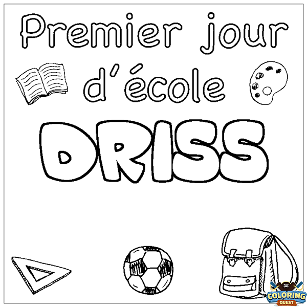 Coloring page first name DRISS - School First day background