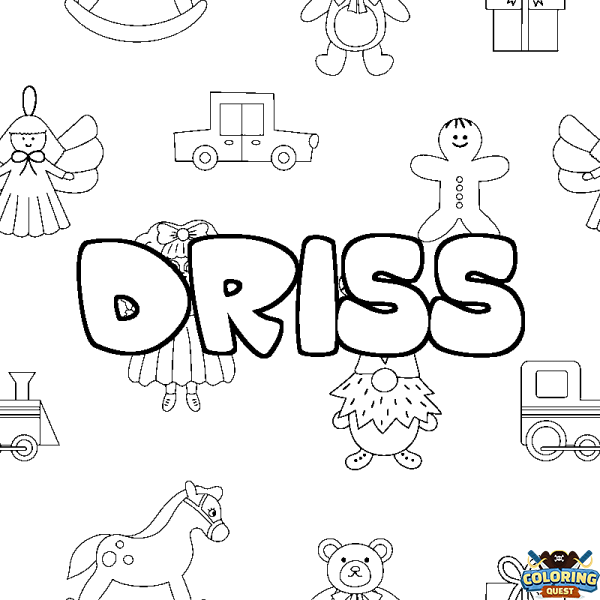 Coloring page first name DRISS - Toys background