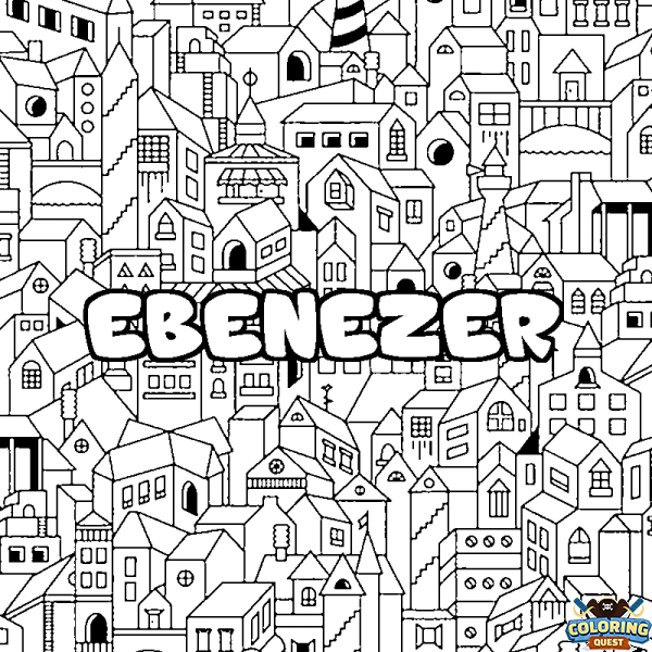 Coloring page first name EBENEZER - City background