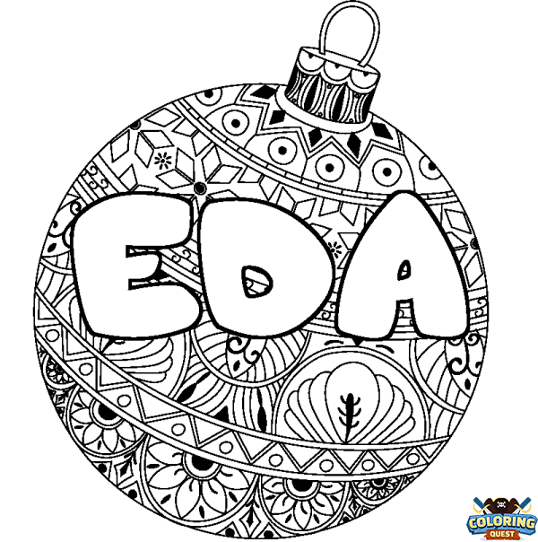 Coloring page first name EDA - Christmas tree bulb background