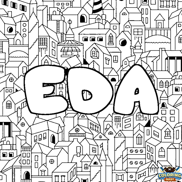 Coloring page first name EDA - City background