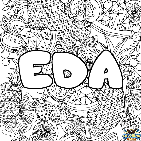 Coloring page first name EDA - Fruits mandala background