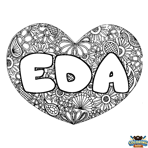 Coloring page first name EDA - Heart mandala background