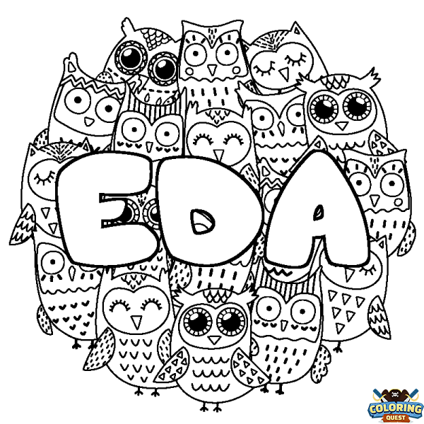 Coloring page first name EDA - Owls background