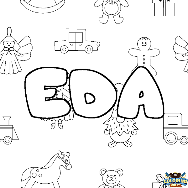 Coloring page first name EDA - Toys background