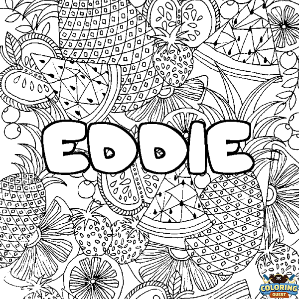 Coloring page first name EDDIE - Fruits mandala background