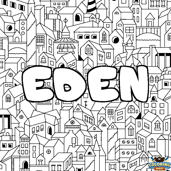 Coloring page first name EDEN - City background