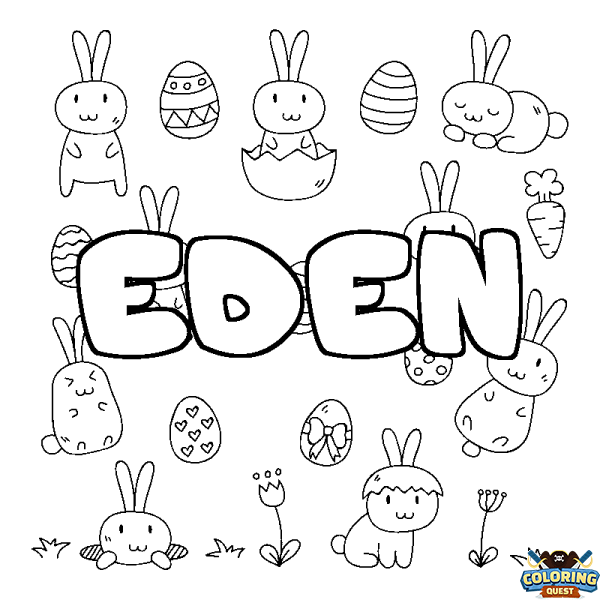 Coloring page first name EDEN - Easter background